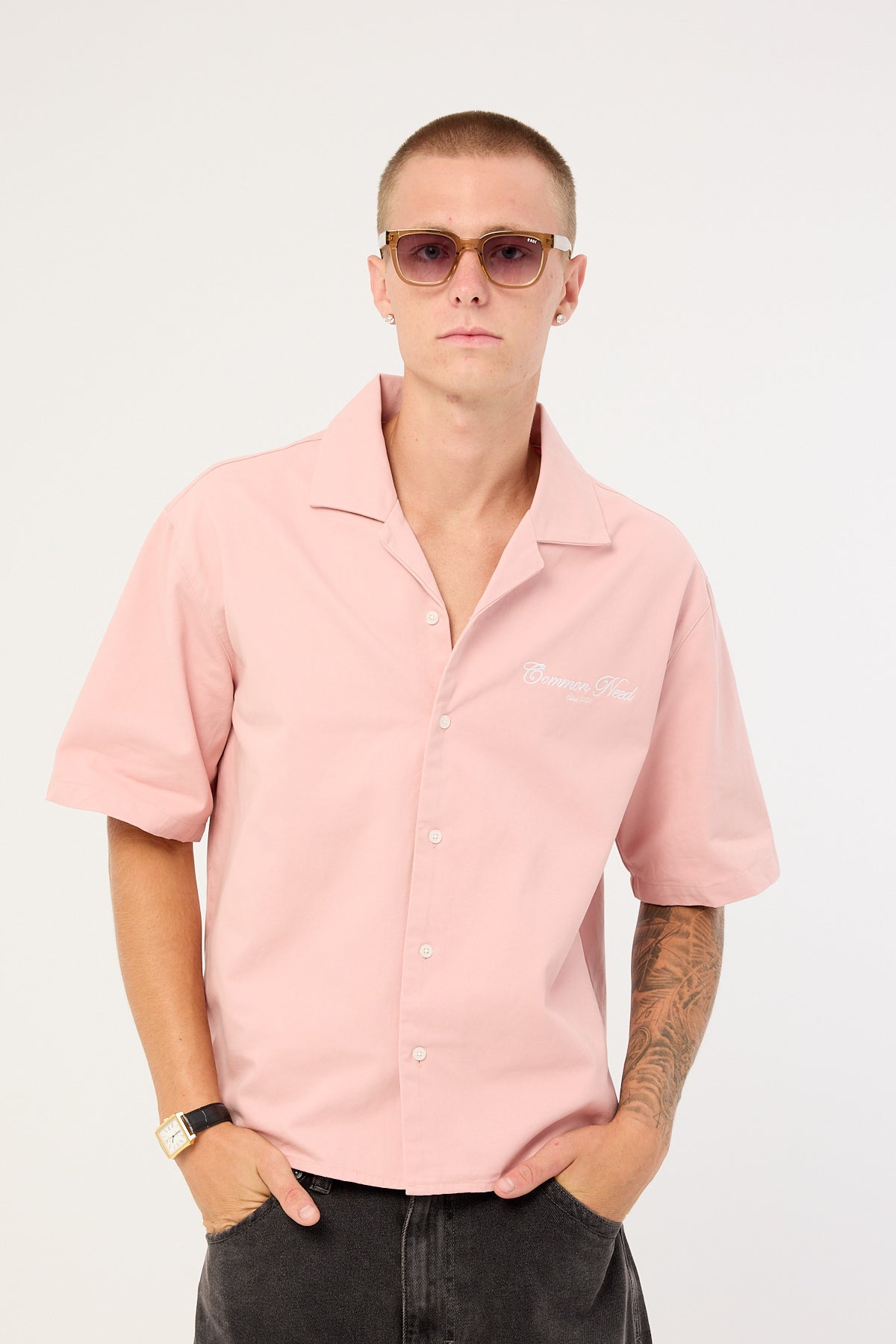 Common Need Diplomatic Boxy Cropped Resort Shirt Washed Pink