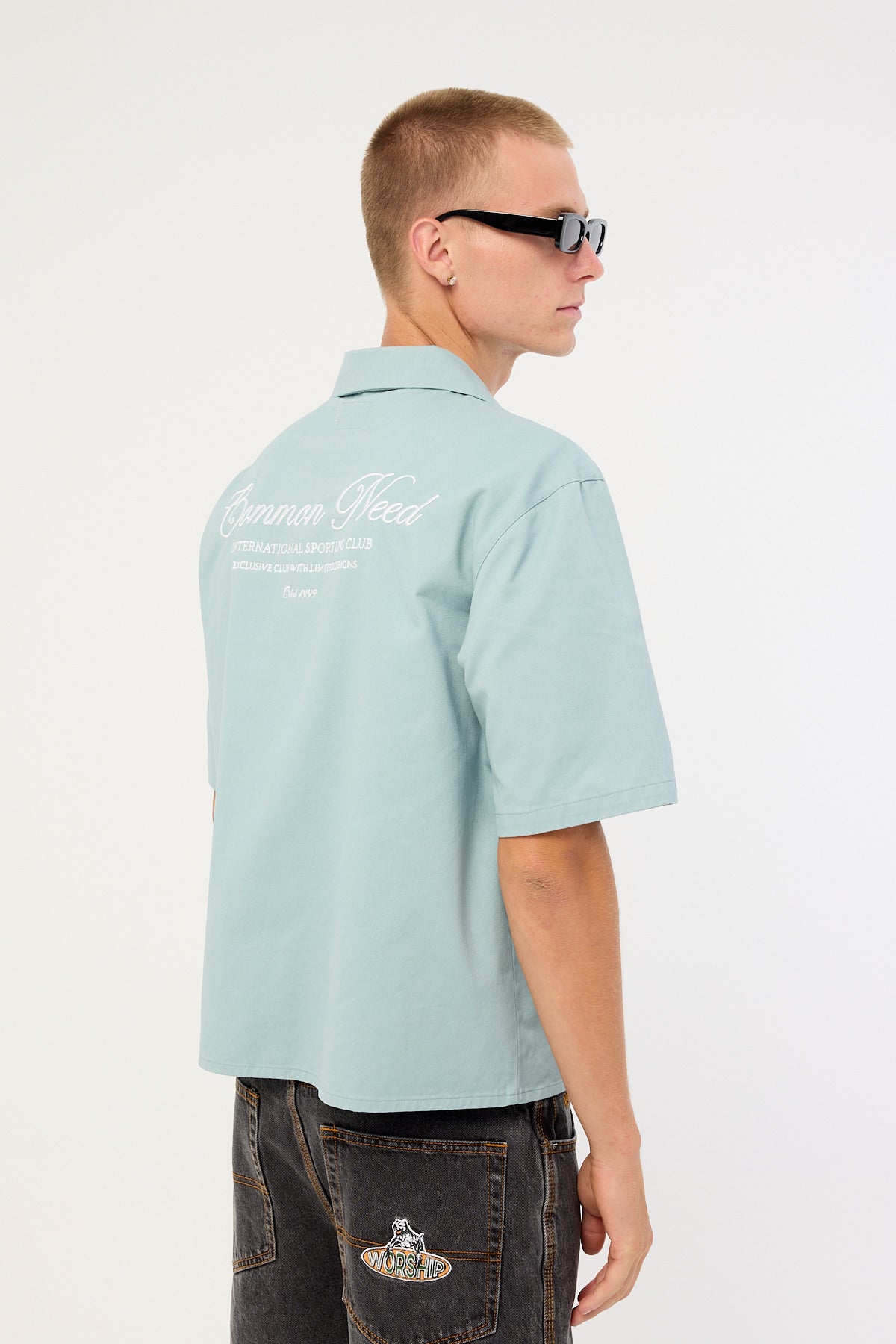 Common Need Diplomatic Boxy Cropped Resort Shirt Washed Powder Blue