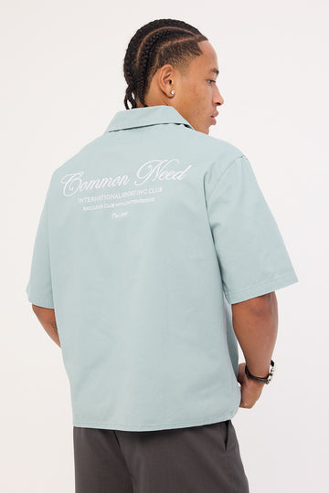 Common Need Diplomatic Boxy Cropped Resort Shirt Washed Powder Blue