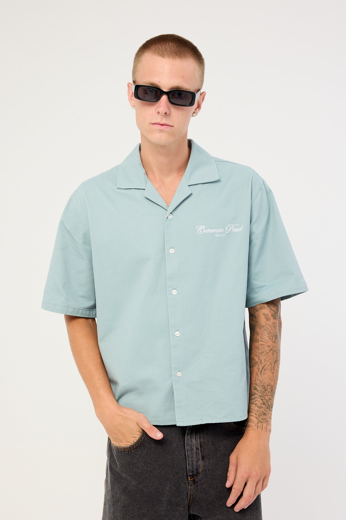 Common Need Diplomatic Boxy Cropped Resort Shirt Washed Powder Blue
