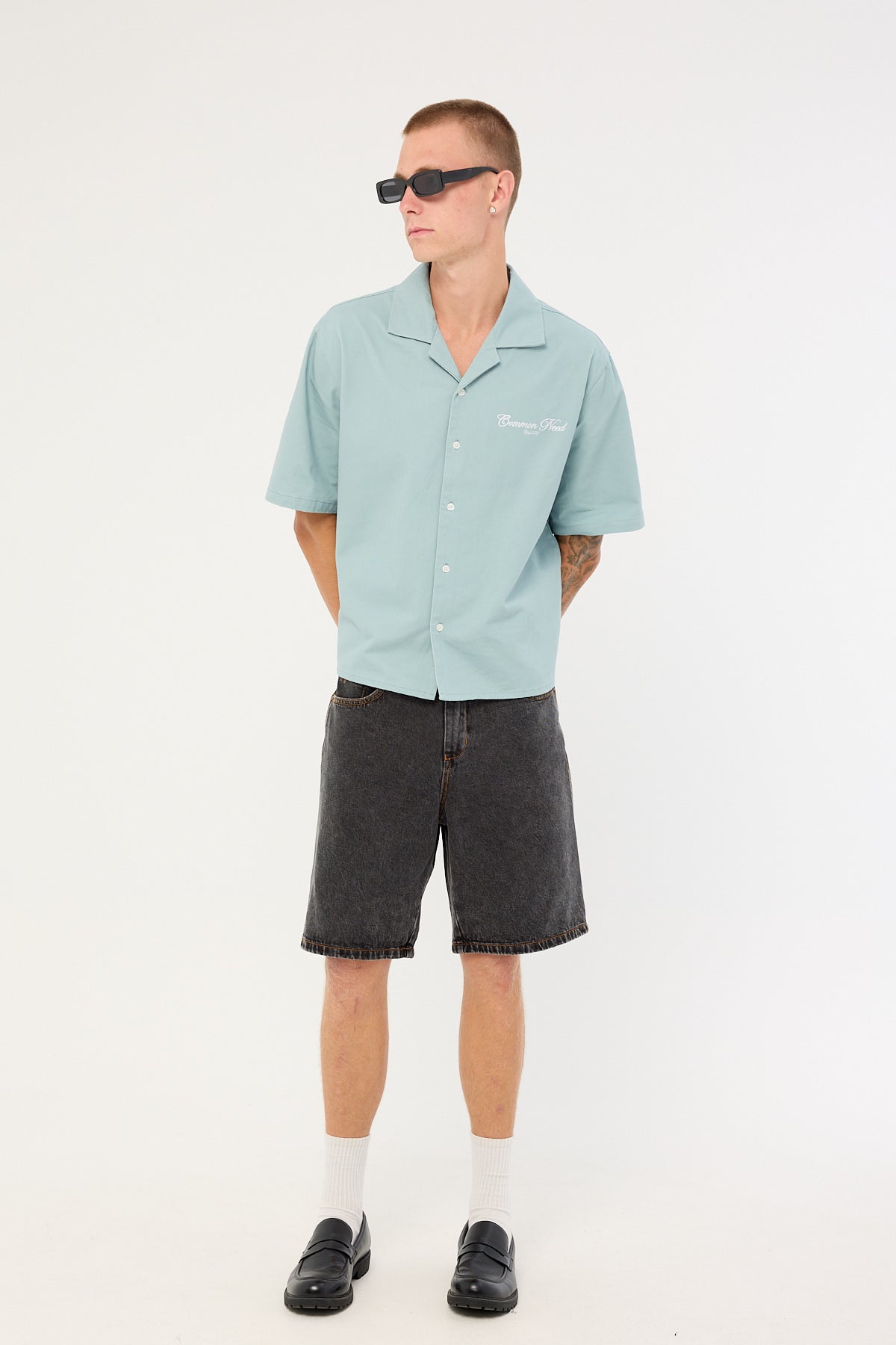 Common Need Diplomatic Boxy Cropped Resort Shirt Washed Powder Blue