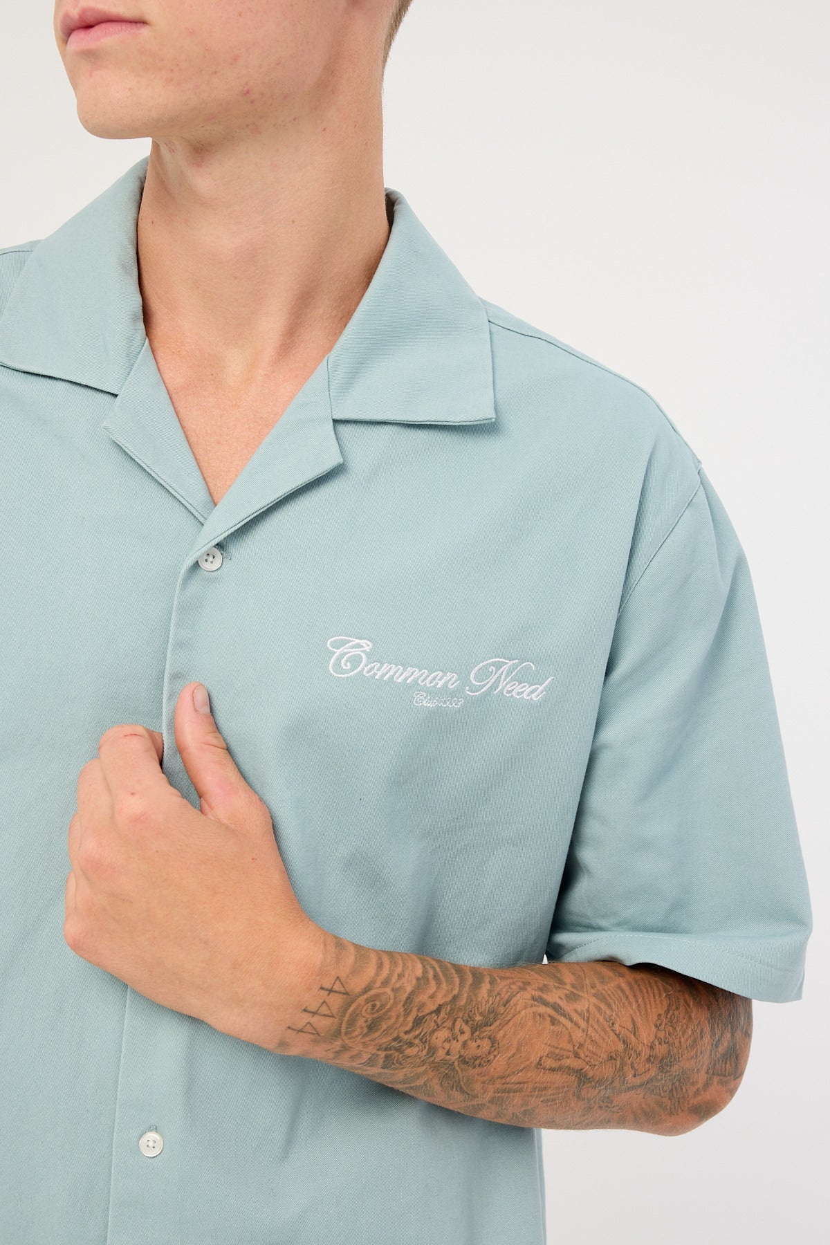 Common Need Diplomatic Boxy Cropped Resort Shirt Washed Powder Blue