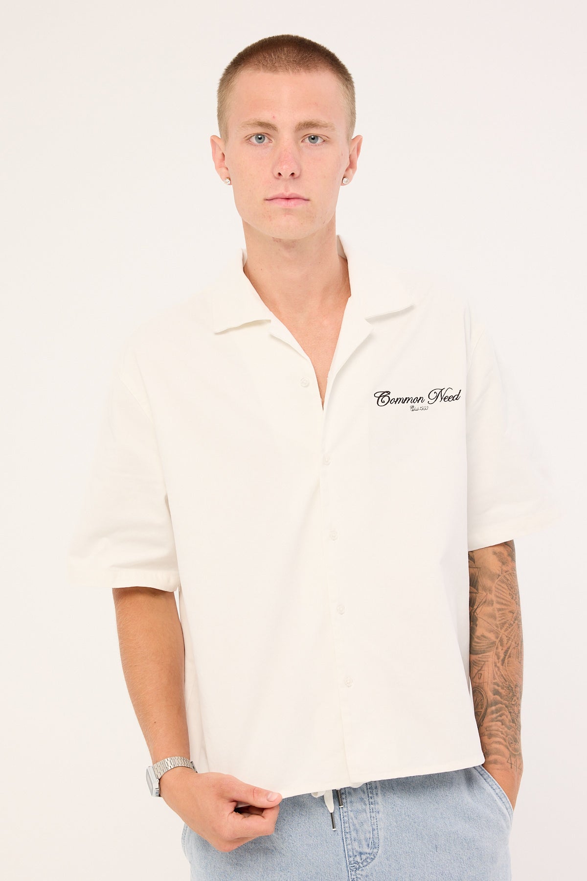 Common Need Diplomatic Boxy Cropped Resort Shirt White