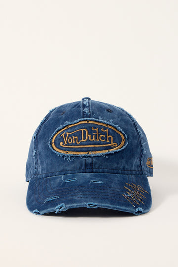 Von Dutch Distressed Zigzag Dad Cap Dark Navy