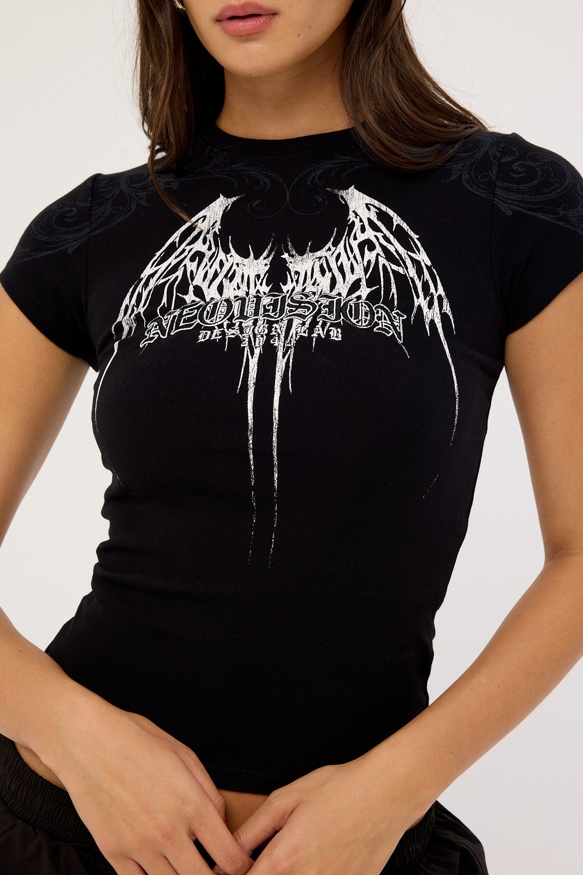 Neovision Shroud Lace Back Baby Tee Black