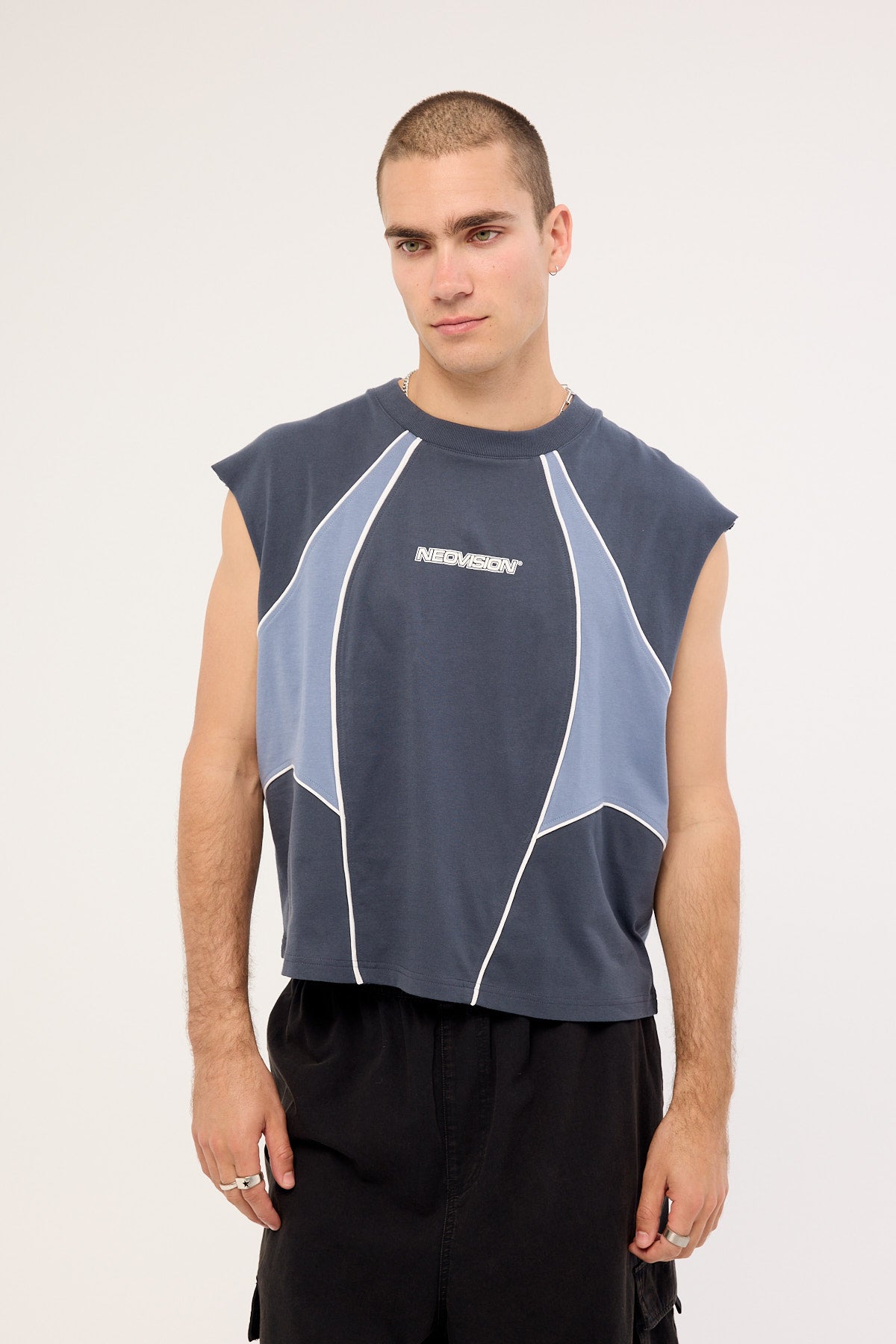 Neovision Divide Cropped Muscle Tank Steel