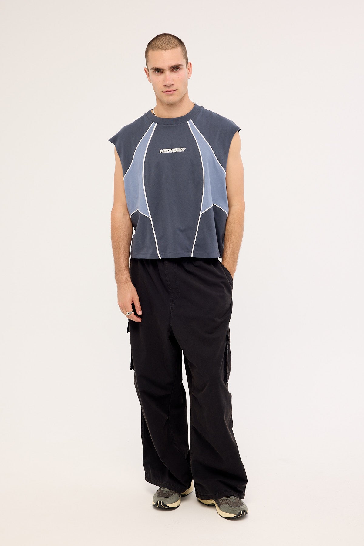 Neovision Divide Cropped Muscle Tank Steel