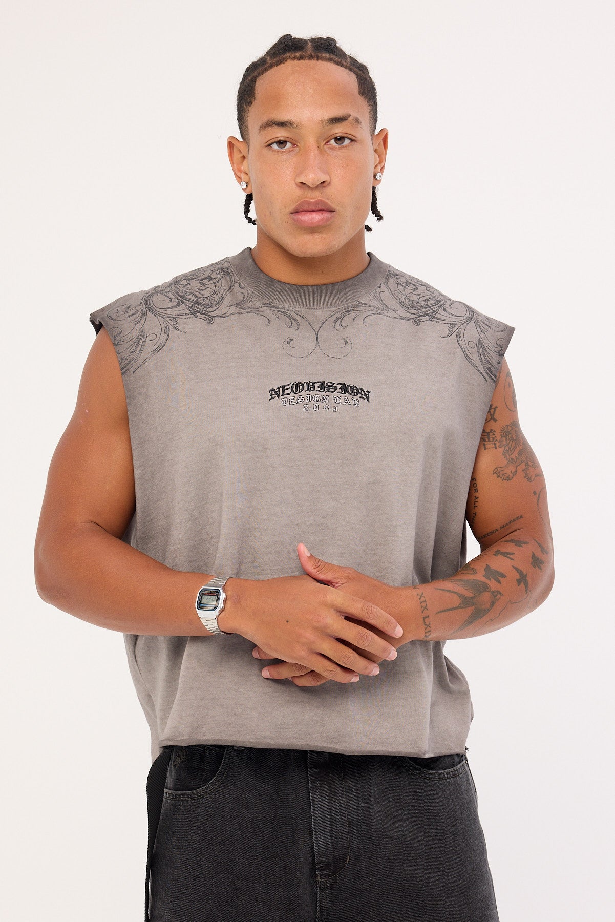 Neovision Shroud Cropped Muscle Tank Heavy Pigment Grey