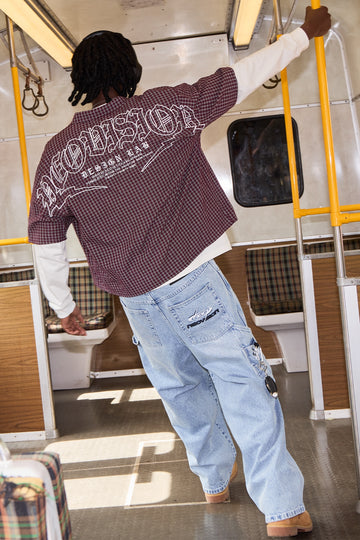Neovision Corrode Oversize Check Cropped Shirt Burgundy Check