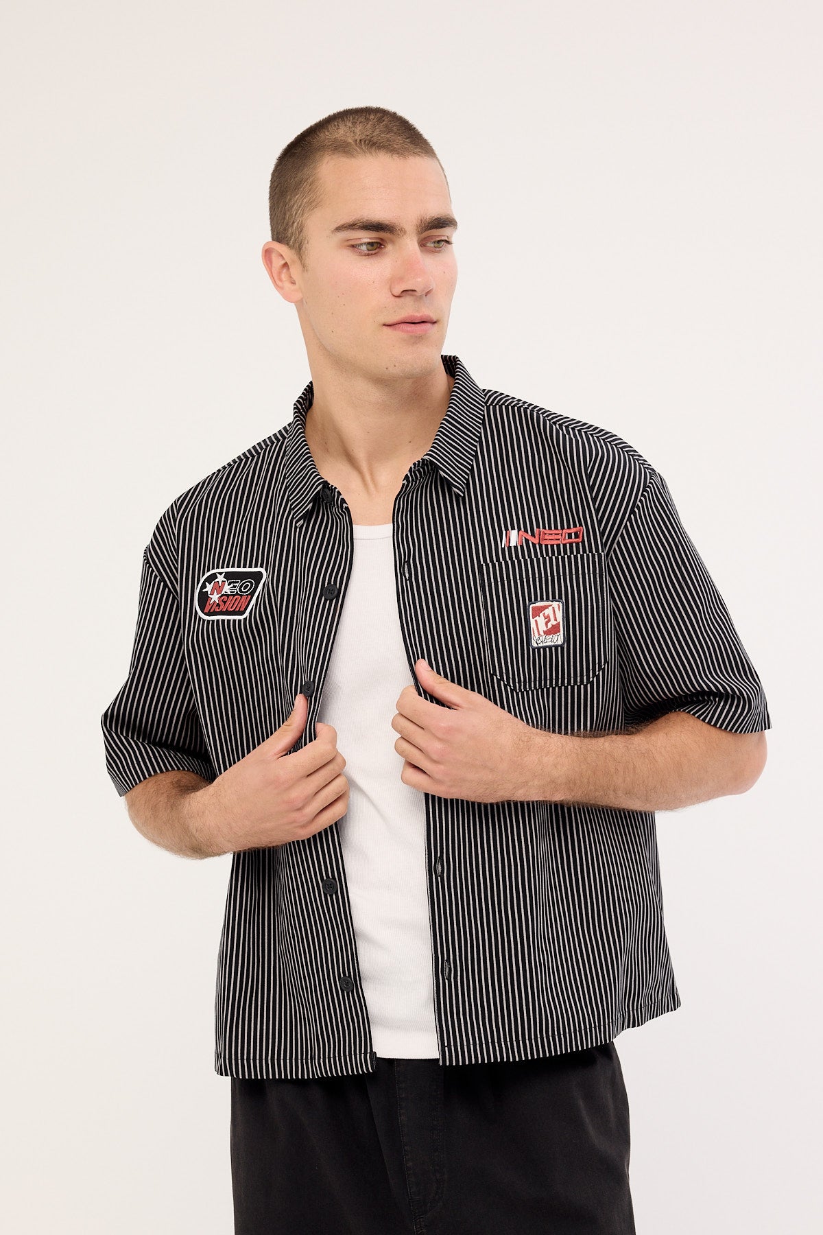 Neovision Zephyr Oversize Cropped Shirt Black/Grey Stripe