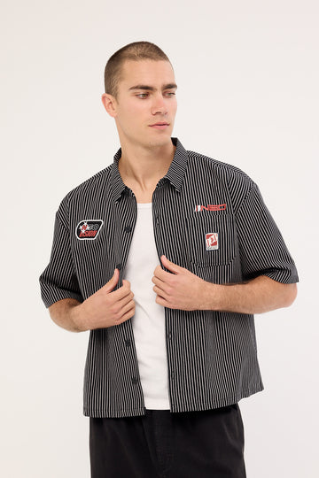 Neovision Zephyr Oversize Cropped Shirt Black/Grey Stripe