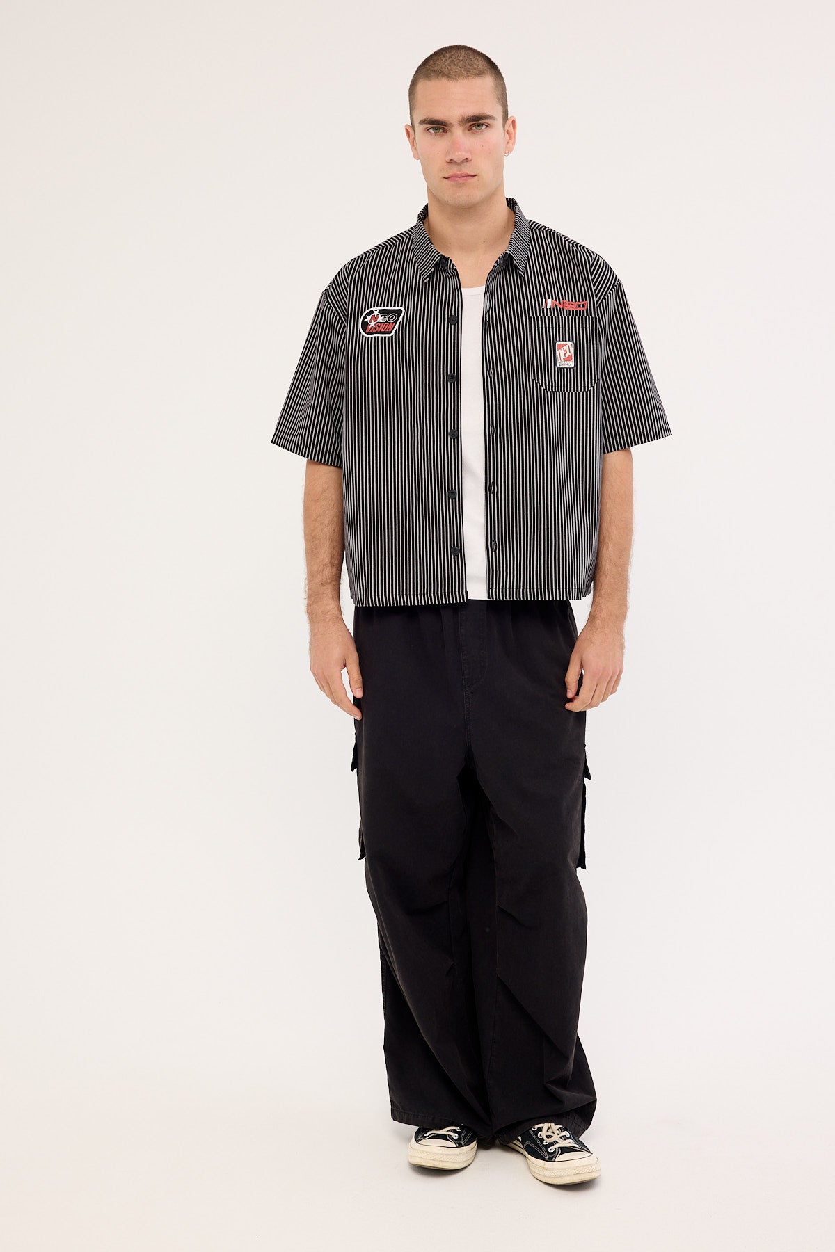 Neovision Zephyr Oversize Cropped Shirt Black/Grey Stripe