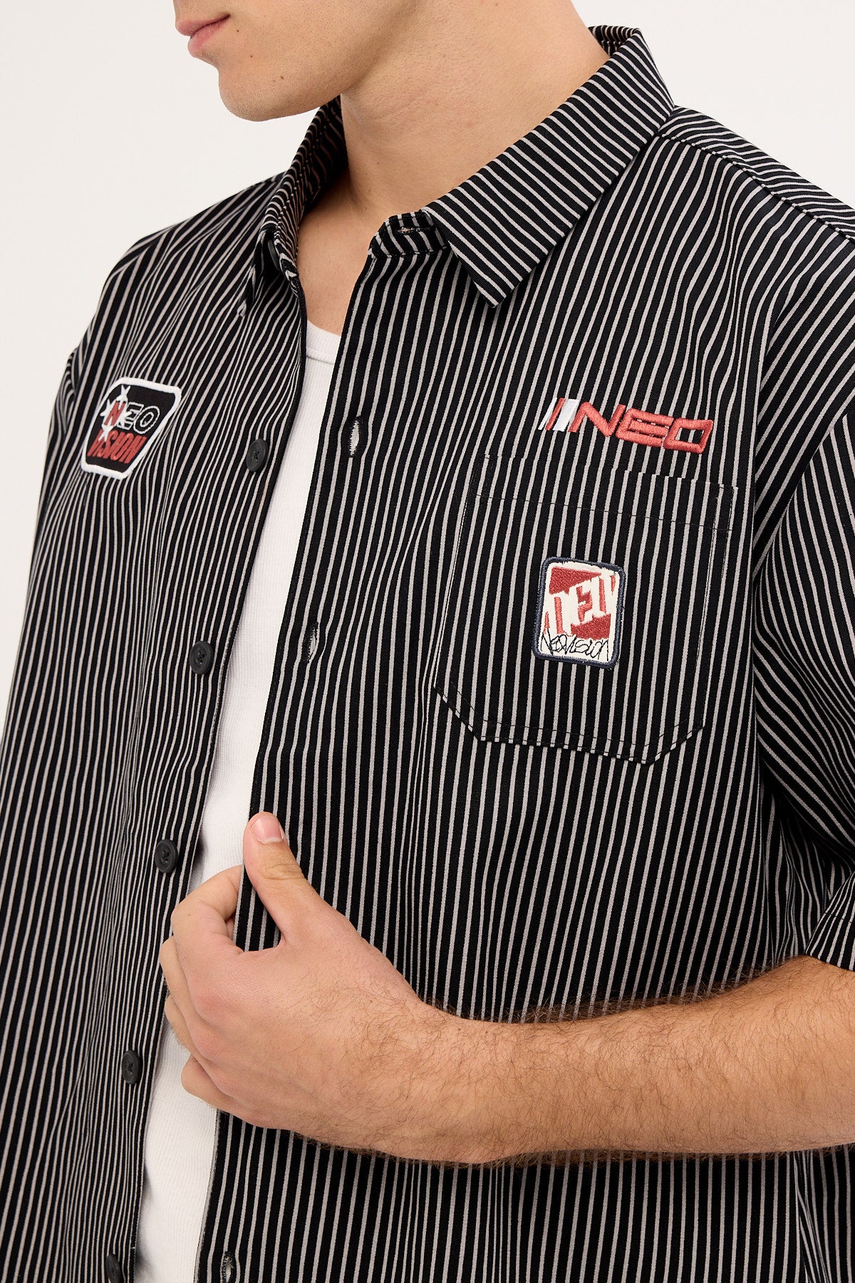 Neovision Zephyr Oversize Cropped Shirt Black/Grey Stripe