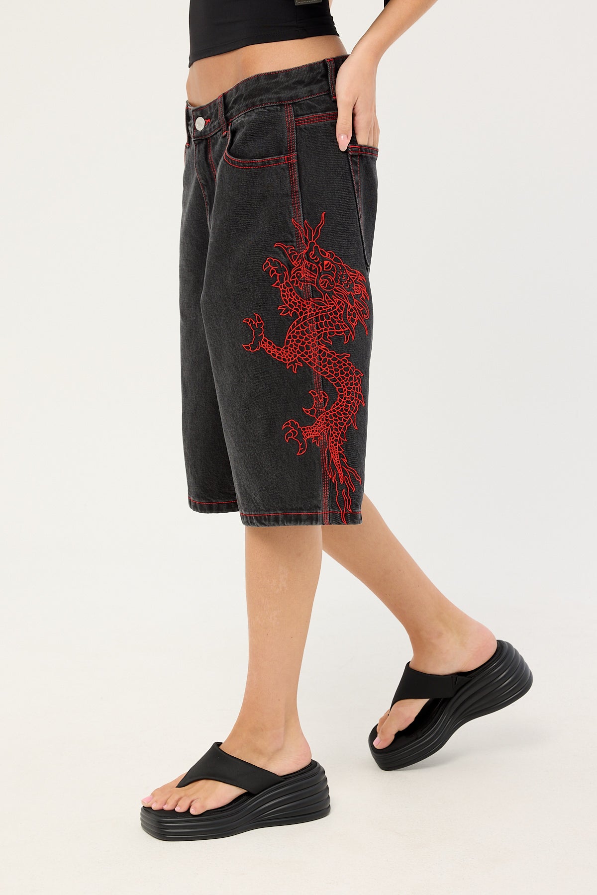 Neovision Rux Wide Leg Jort Washed Black