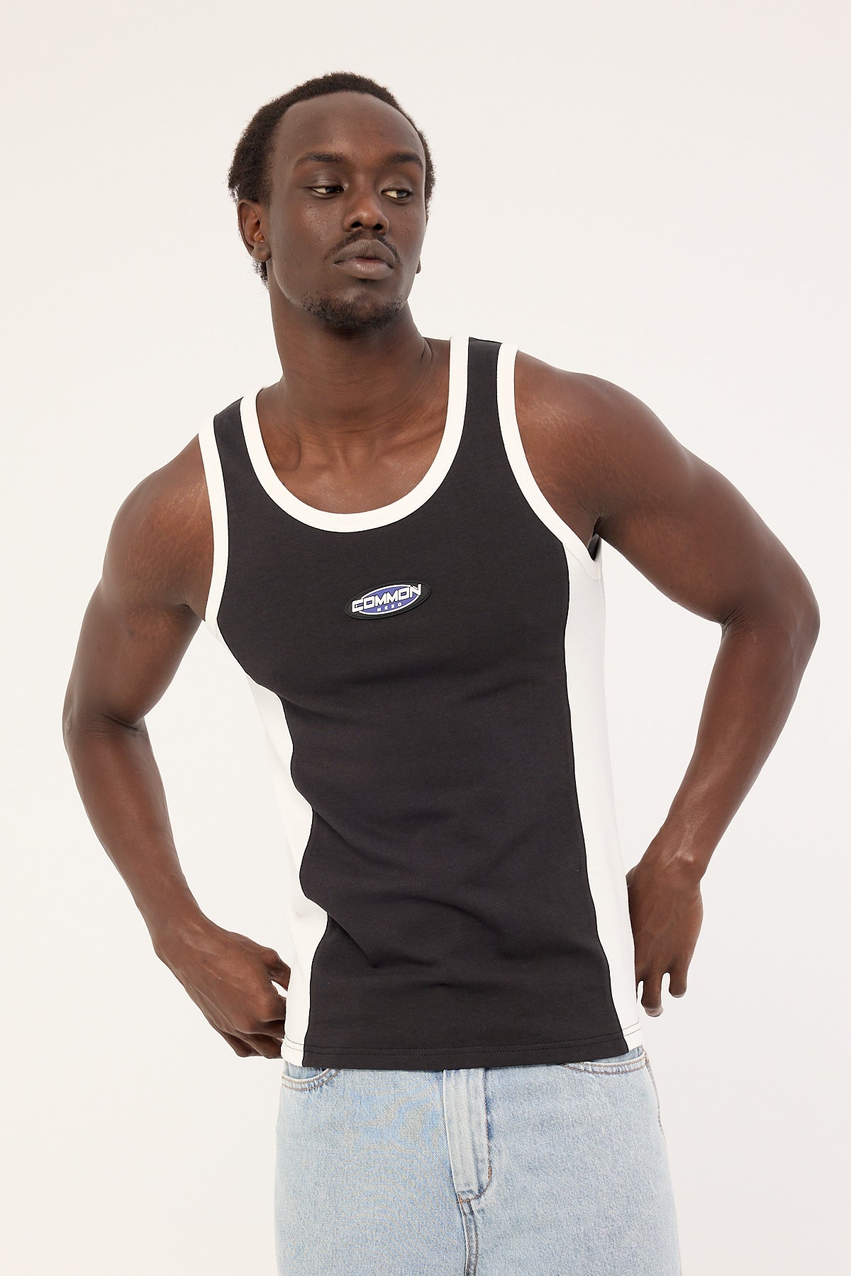Common Need Oval Panel Singlet Washed Black