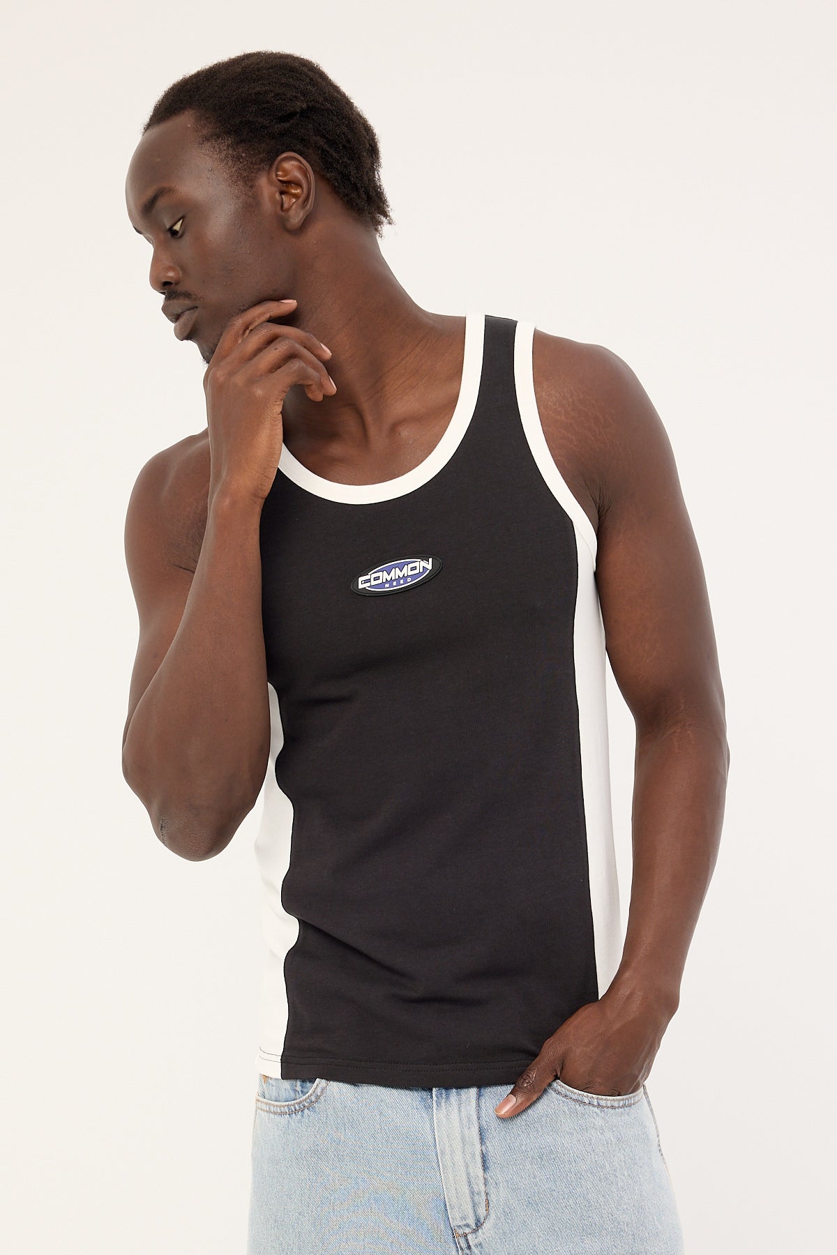 Common Need Oval Panel Singlet Washed Black