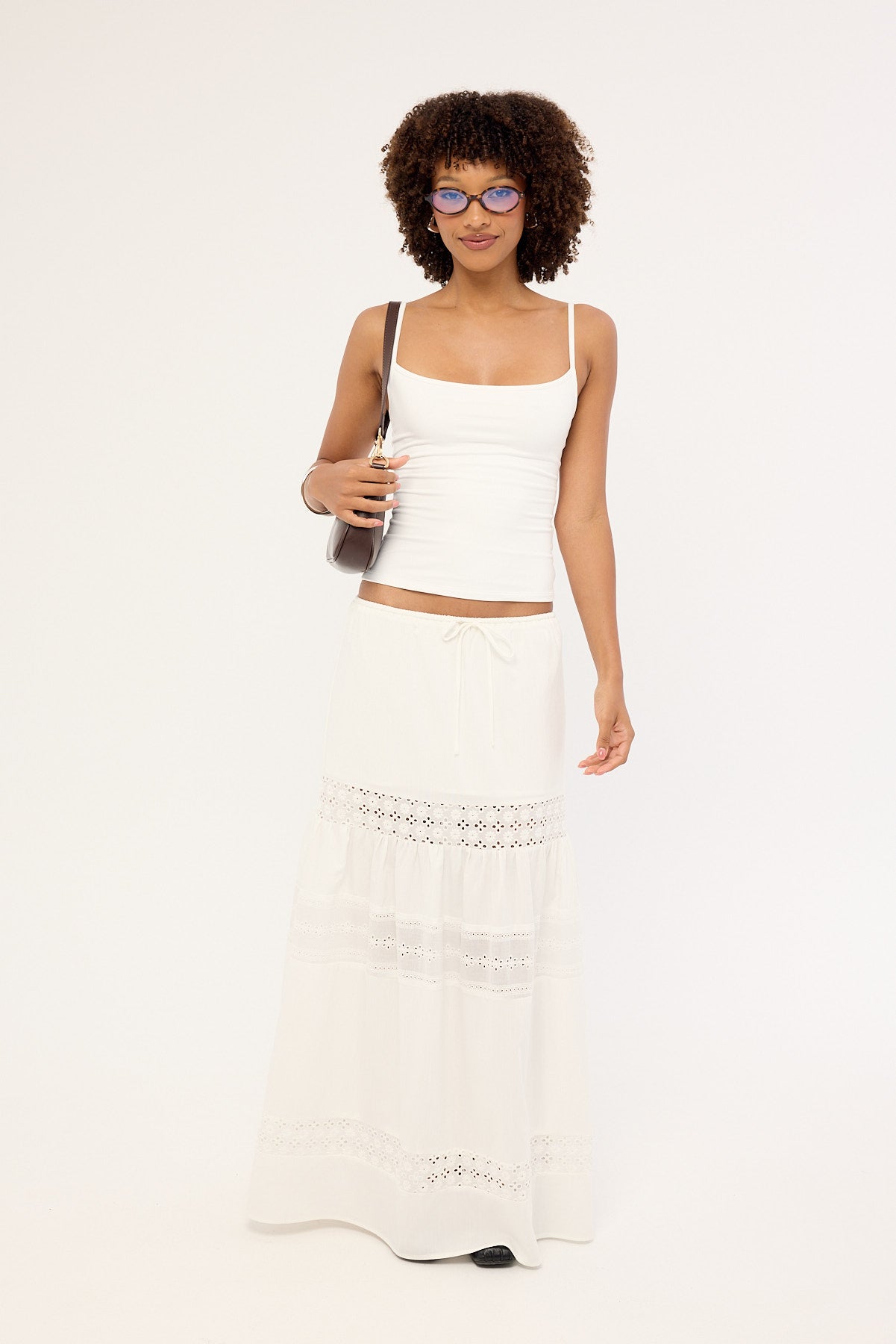 Luck & Trouble Winona Splice Broderie Maxi Skirt White