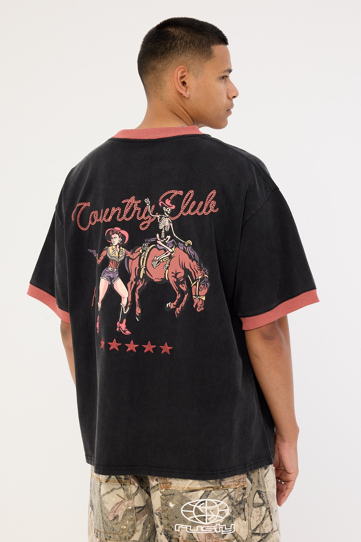 Billy Bones Club Country Club Oversized Ringer Tee Washed Black