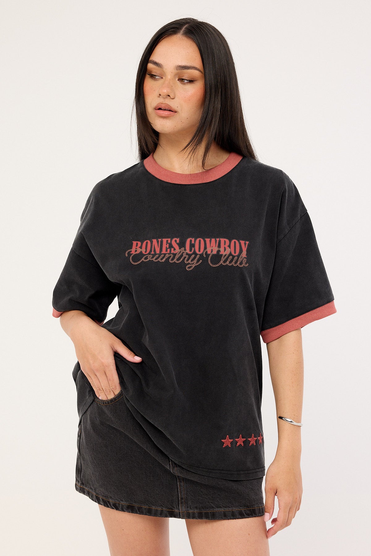 Billy Bones Club Country Club Oversized Ringer Tee Washed Black