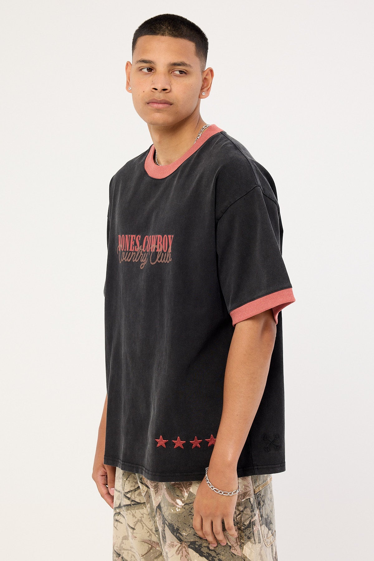 Billy Bones Club Country Club Oversized Ringer Tee Washed Black