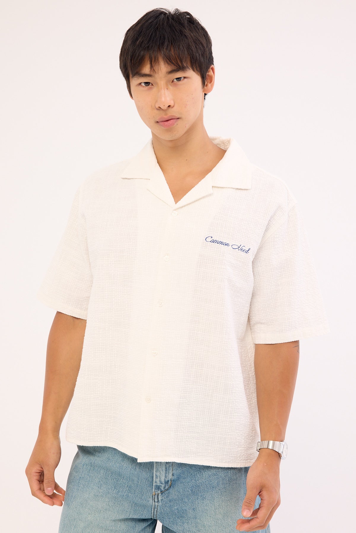Common Need Terrence Boxy Cropped Resort Shirt White