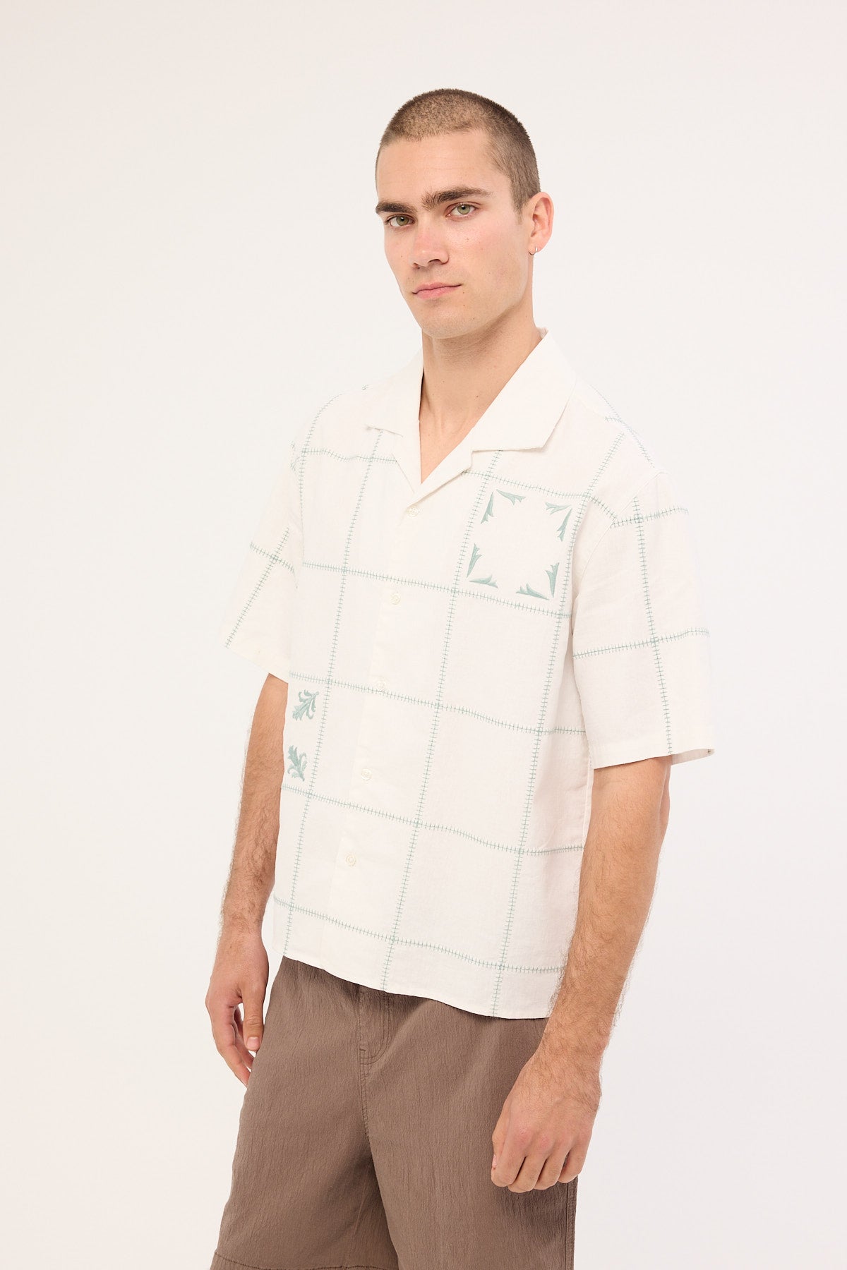 Common Need Grid Boxy Cropped Resort Shirt Off White