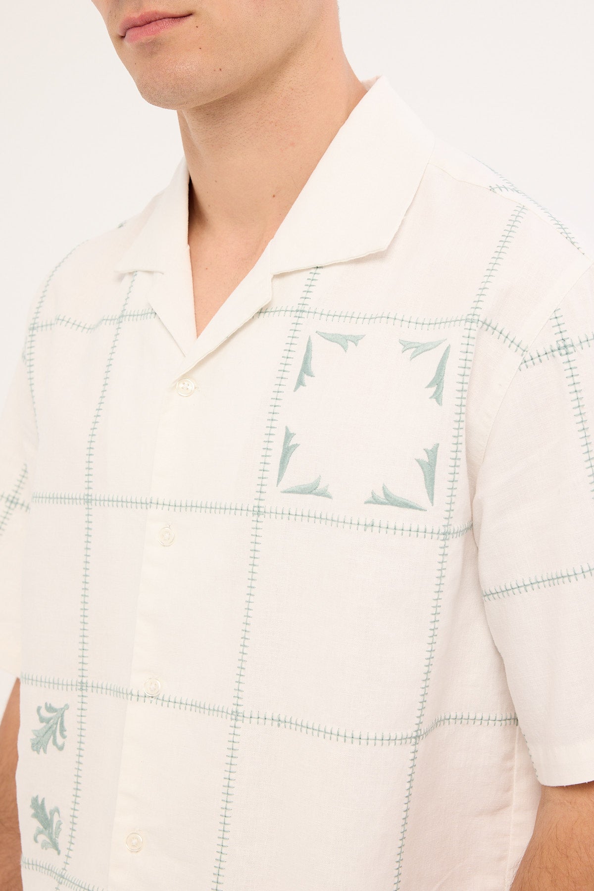 Common Need Grid Boxy Cropped Resort Shirt Off White