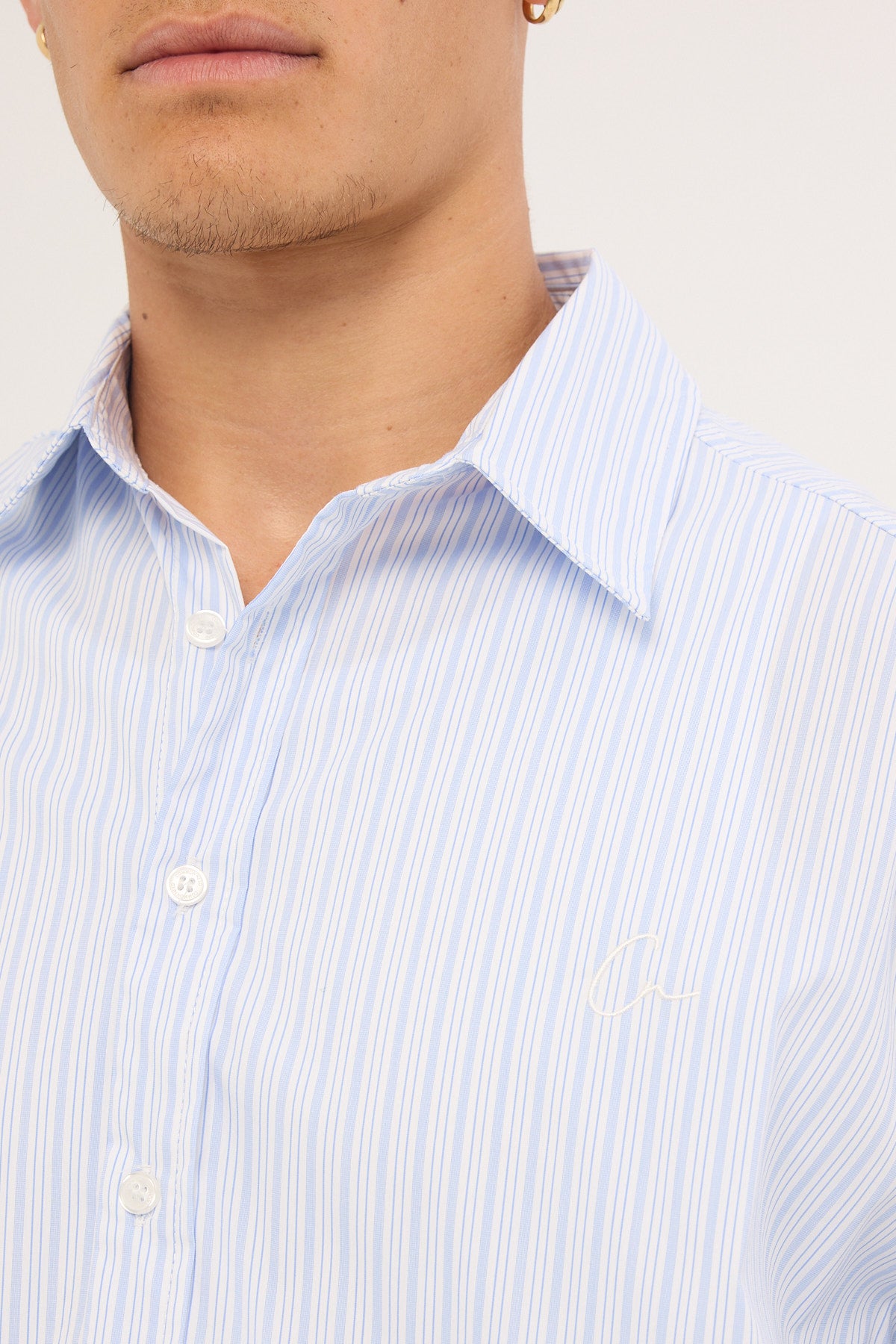 Common Need Initial Long Sleeve Shirt Blue Stripe