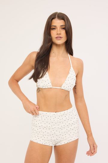 Luck + Trouble Mimi Frilly Polka Bralette White Polka