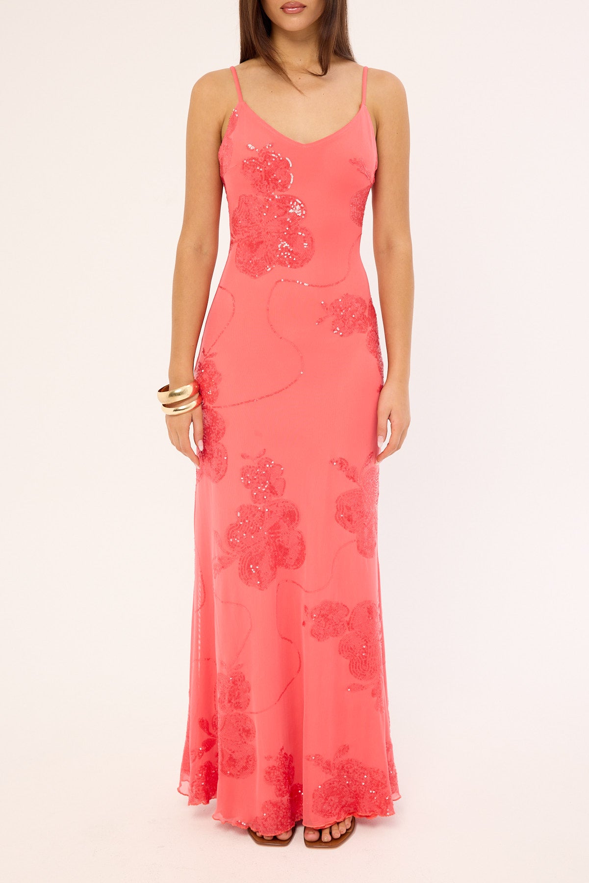 Luck & Trouble Riviera Sequin Slip Maxi Dress Coral Universal Store Luck & Trouble Riviera Sequin Slip Maxi Dress Coral Universal Store