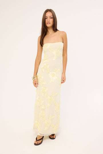 Luck + Trouble Mai Strapless Maxi Dress Butter Yellow