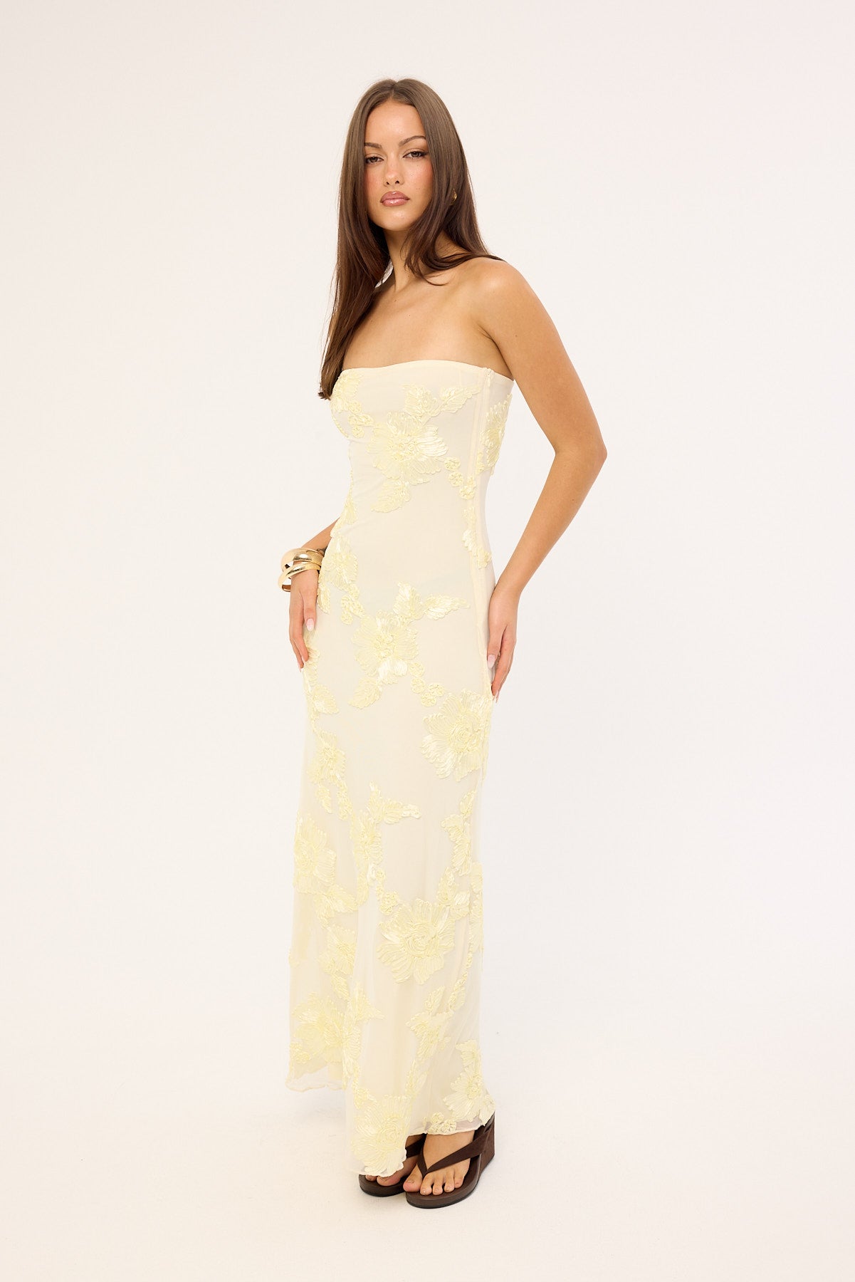 Luck & Trouble Mai Strapless Maxi Dress Butter Yellow