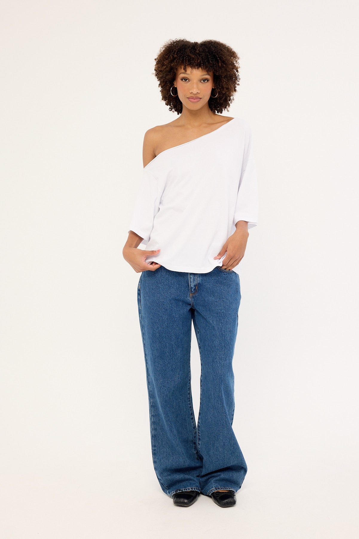 L&t Off Shoulder Relaxed Tee White