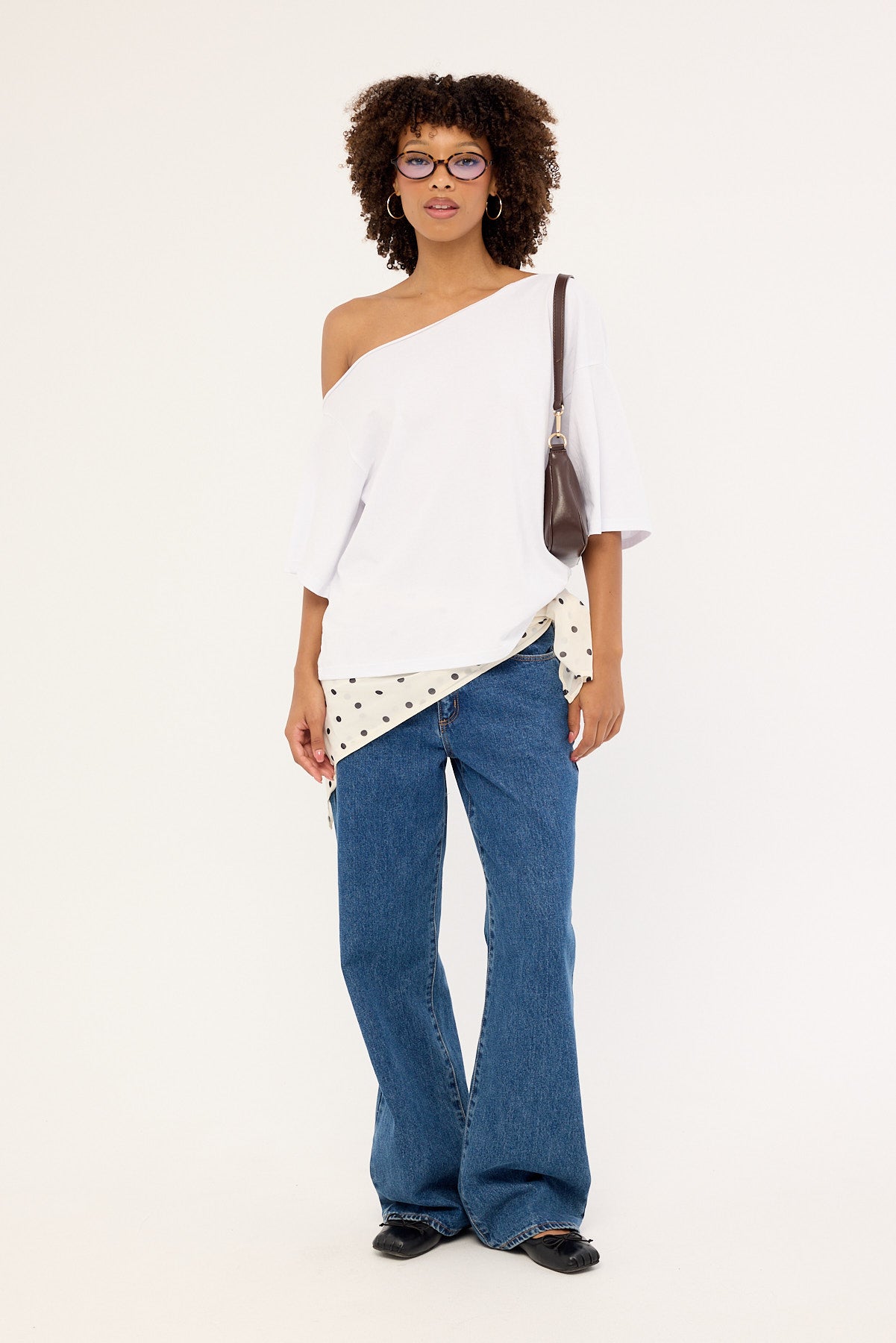 L&t Off Shoulder Relaxed Tee White