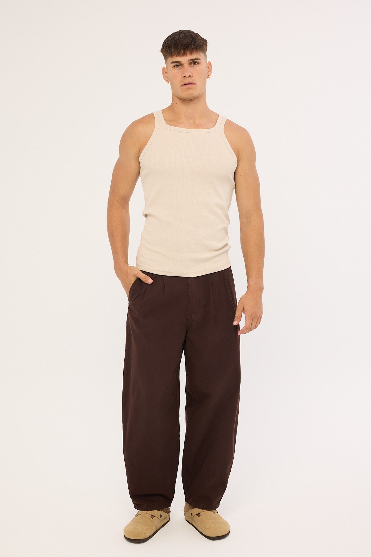 Common Need Blanco Canvas Pleated Tailored Trouser Brown
