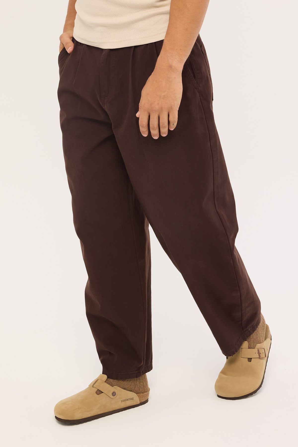 Common Need Blanco Canvas Pleated Tailored Trouser Brown