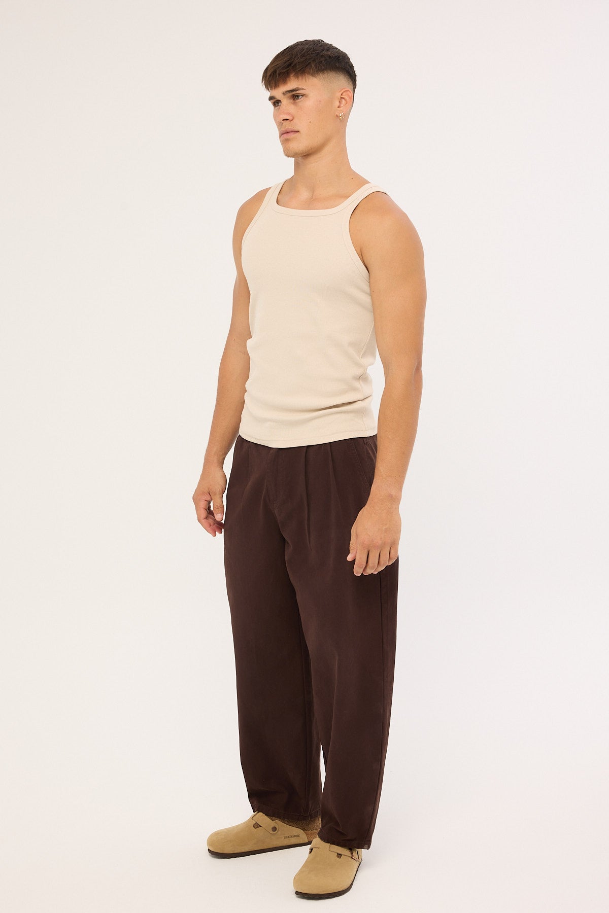 Common Need Blanco Canvas Pleated Tailored Trouser Brown