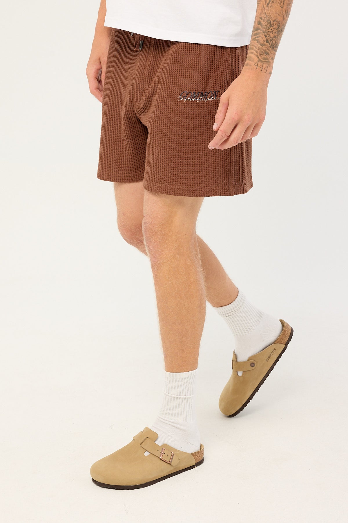 Common Need Slant Waffle Elastic Waist Short Mushroom