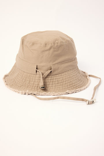 Token Poppy Frayed Bucket Hat Taupe