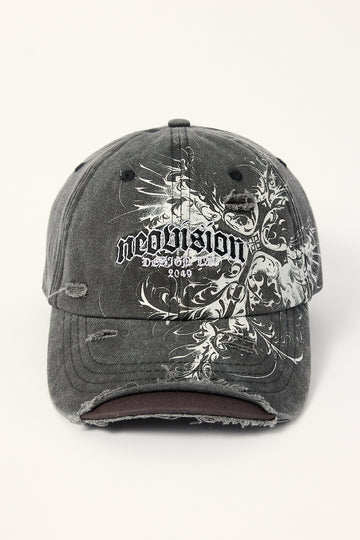 Neovision Fallen Cross Distressed Dad Cap Washed Black