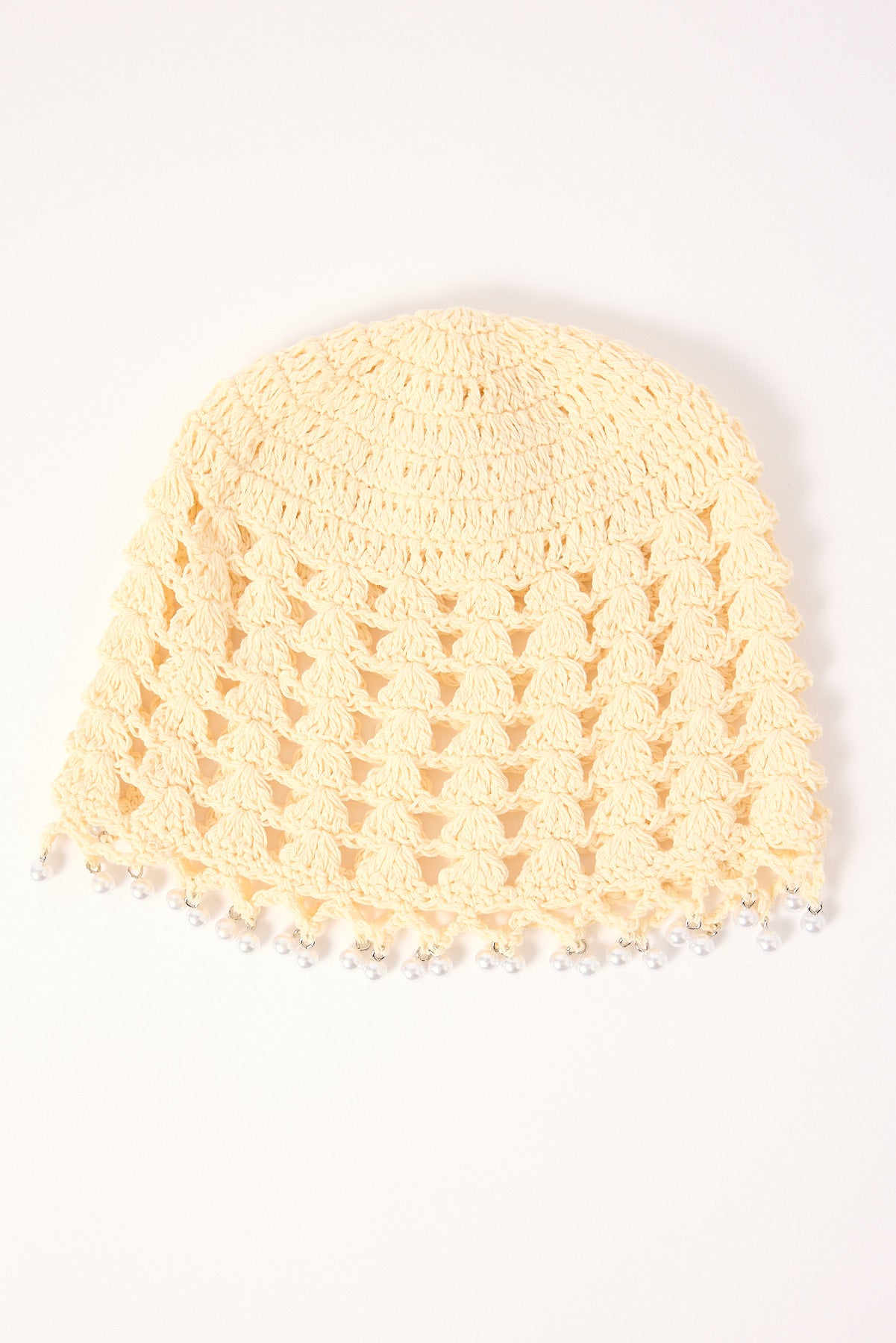 Token Crochet Knitted Pearl Beanie Cream