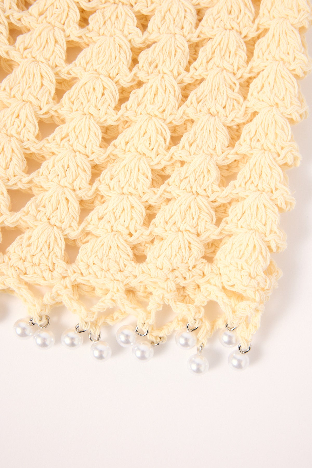 Token Crochet Knitted Pearl Beanie Cream