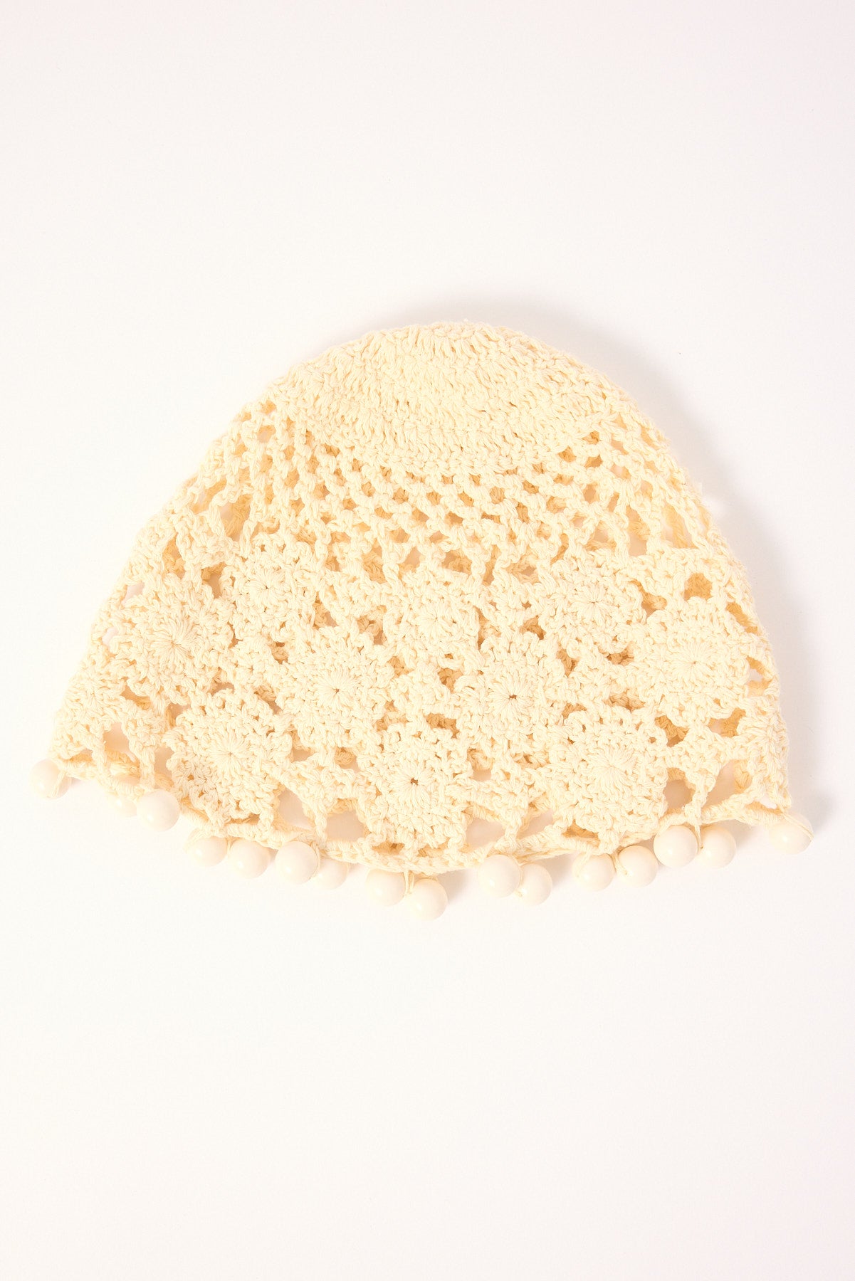 Token Crochet Flower Knitted Beanie Cream