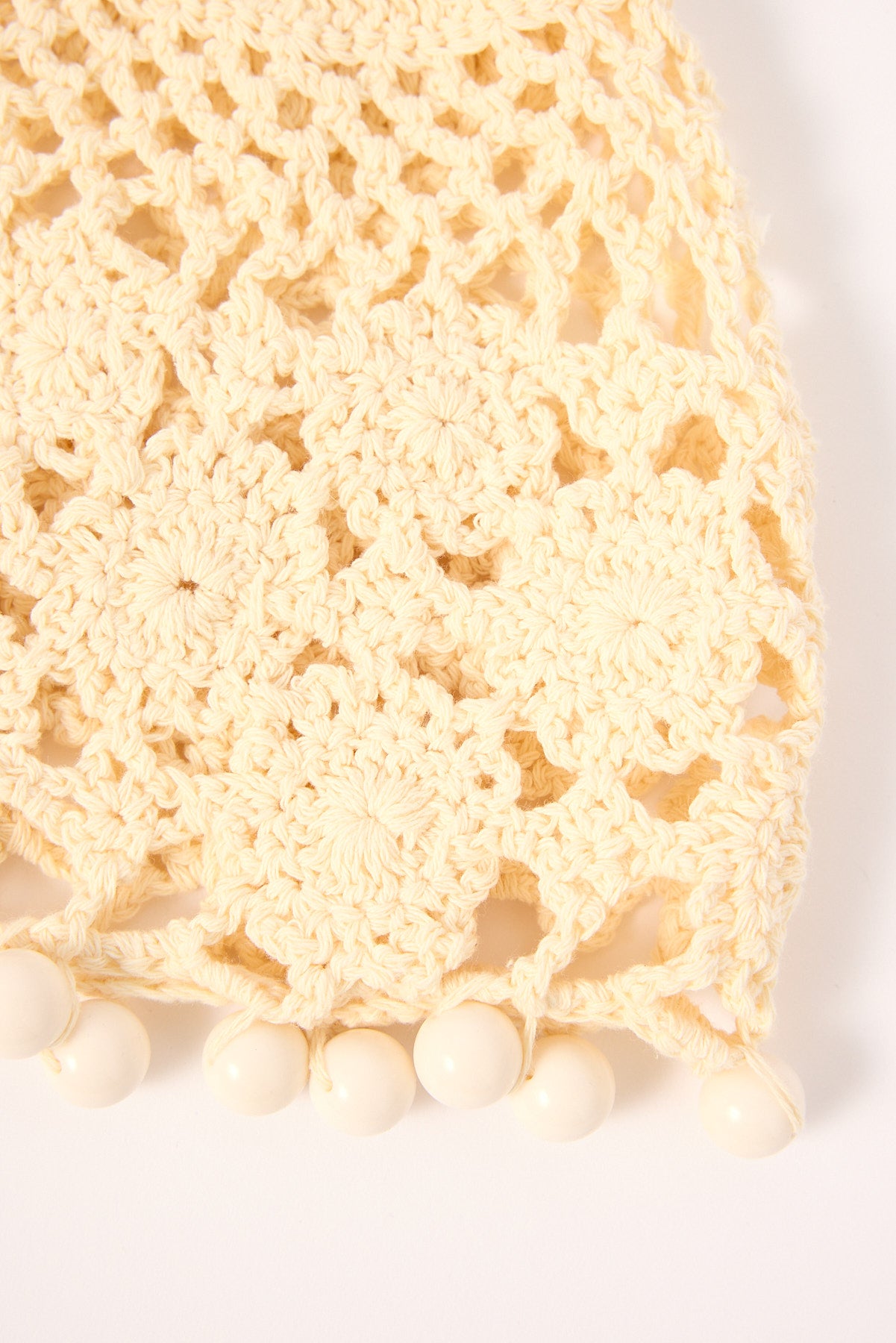 Token Crochet Flower Knitted Beanie Cream
