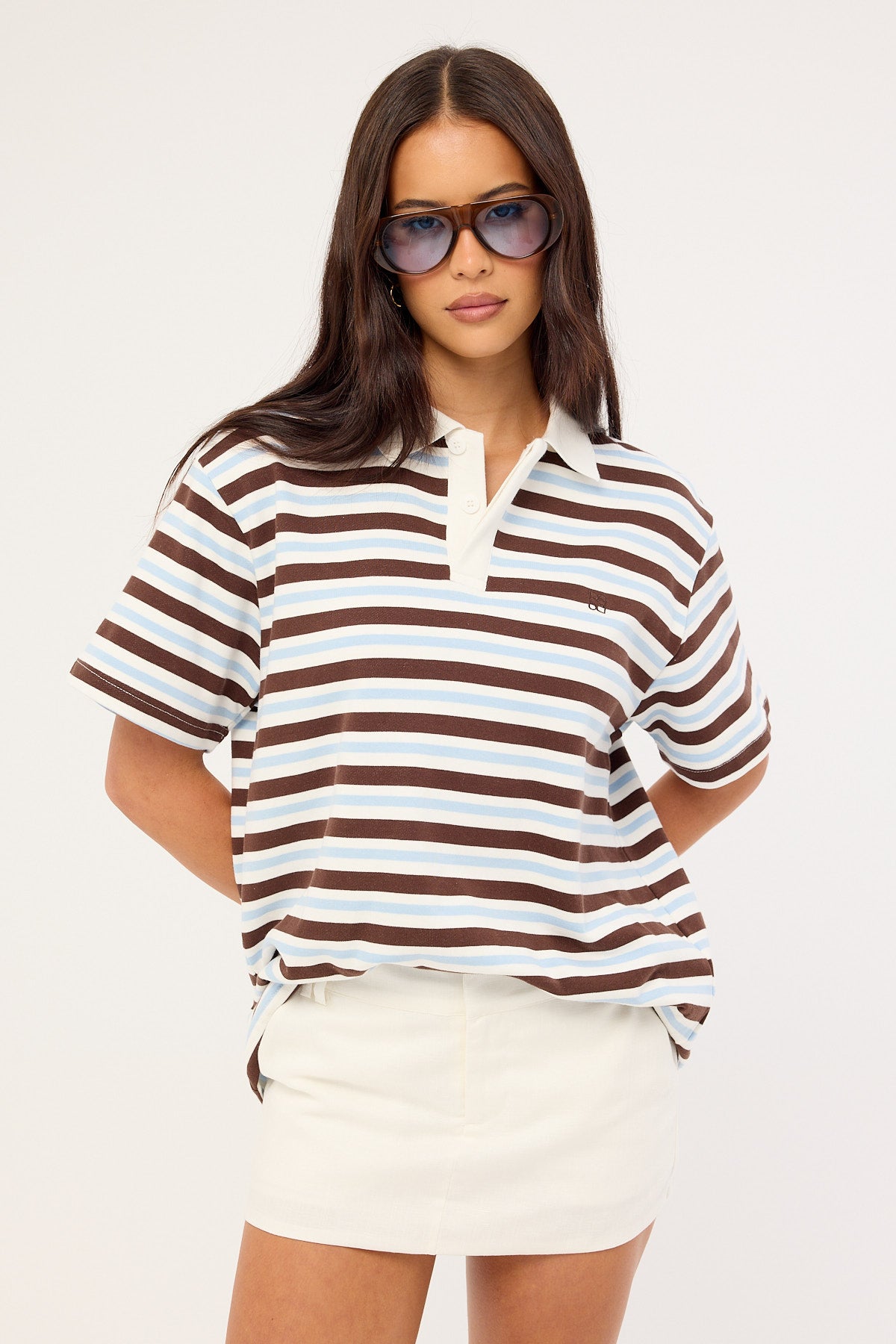 Perfect Stranger Hailey Short Sleeve Rugby Top Brown Stripe