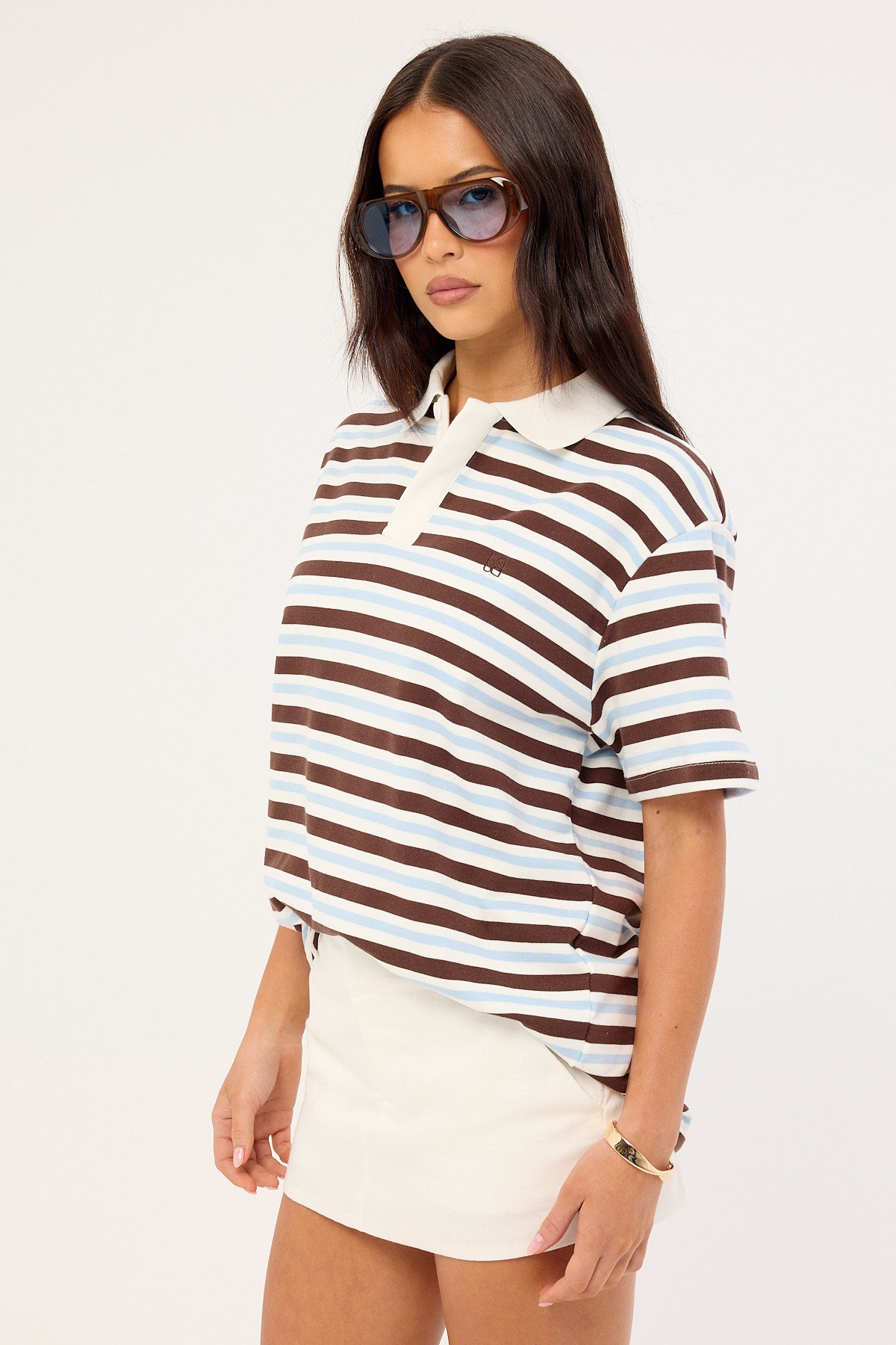 Perfect Stranger Hailey Short Sleeve Rugby Top Brown Stripe