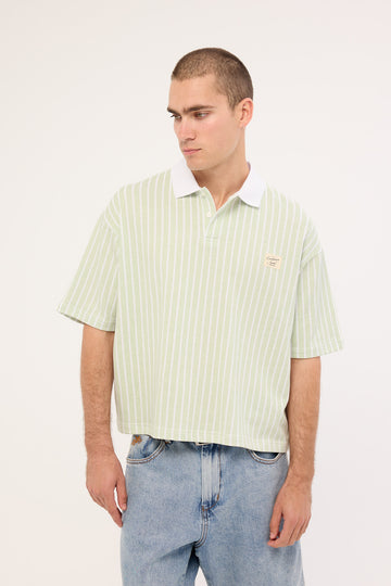 Common Need Eton Boxy Cropped Polo Sage Stripe