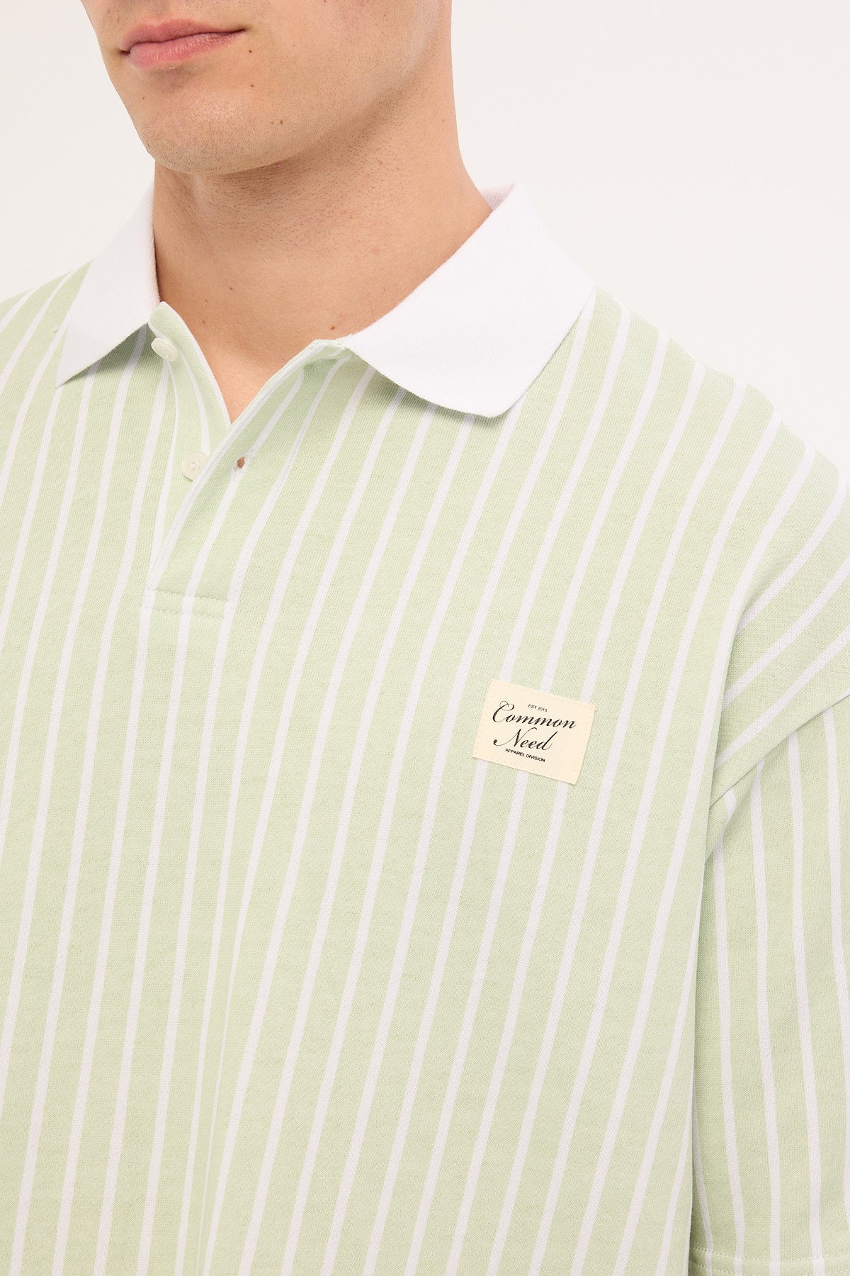 Common Need Eton Boxy Cropped Polo Sage Stripe