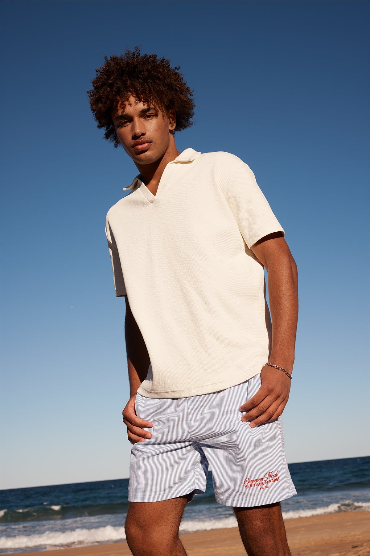 Common Need Royalty Elastic Waist Short Blue/White Stripe