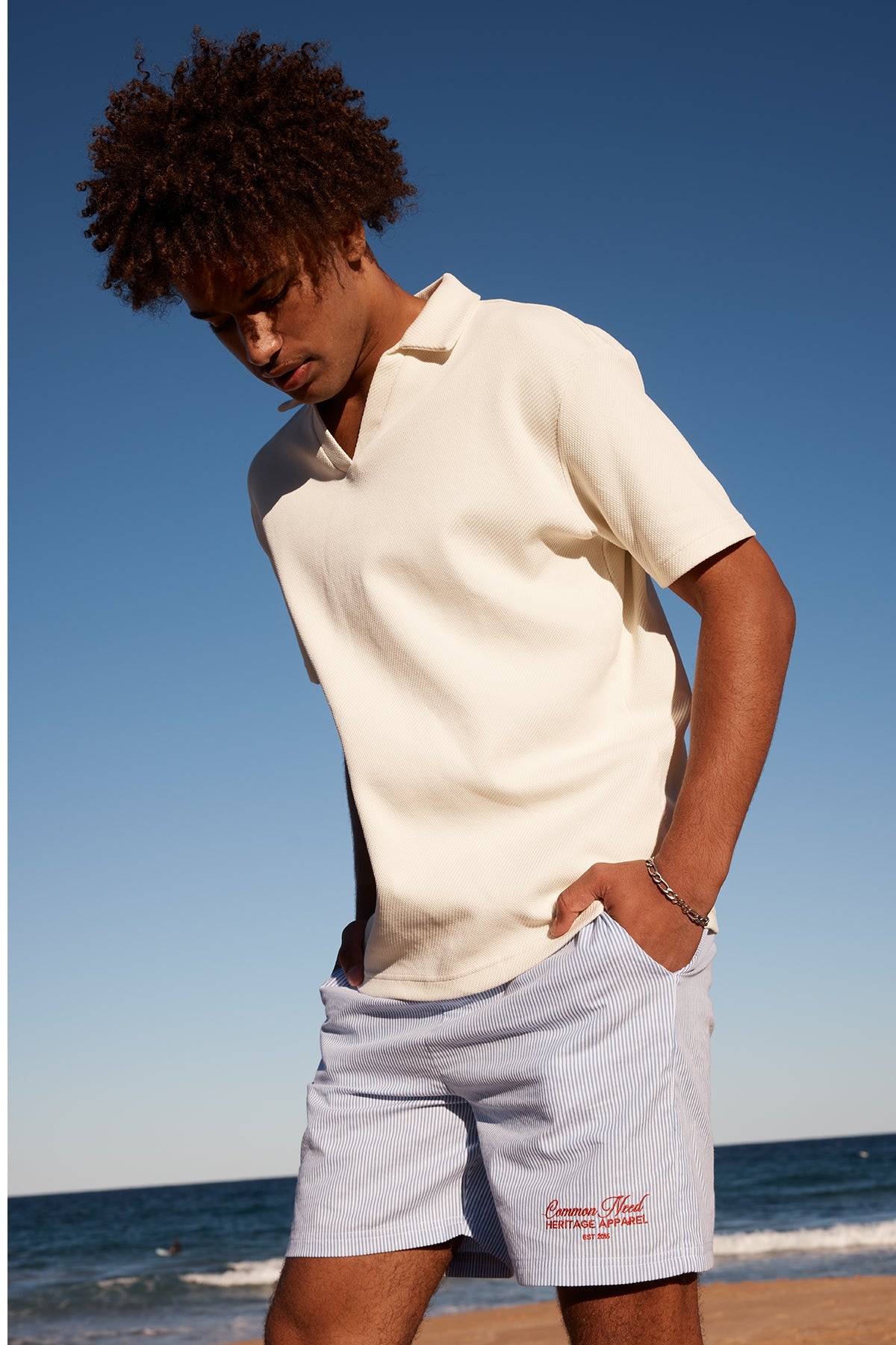 Common Need Royalty Elastic Waist Short Blue/White Stripe